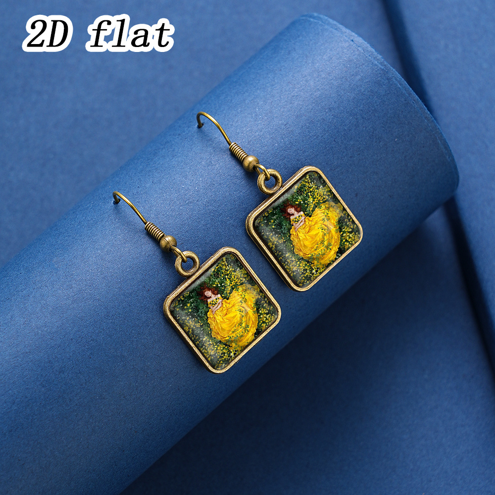 Yellow Gown Surrounded by Forest Blooms Earrings, Unique Design